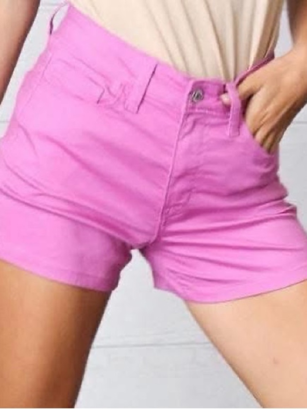 Zenana NWT Women Vibrant Mauve High Waisted Stretch Denim Shorts